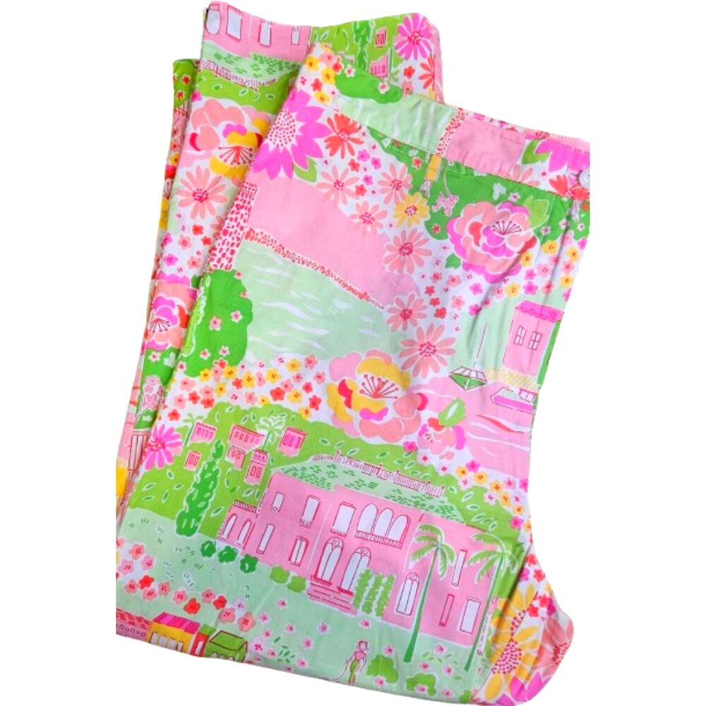 Lilly Pulitzer Negresco Capri Pants Size 16 Spring 2005 Scenic Print Pink